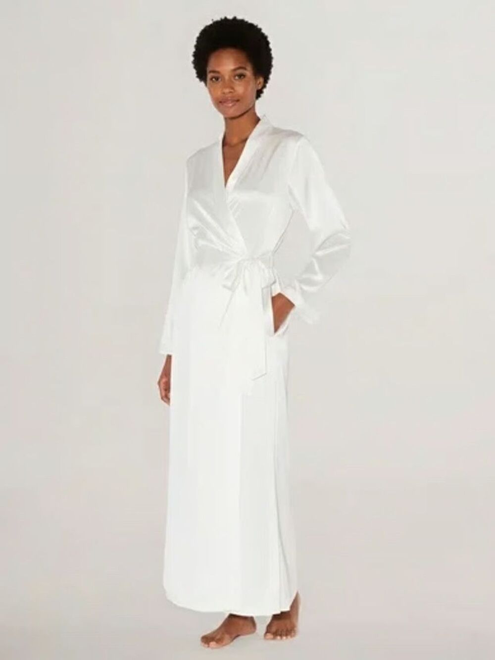 New Nordstrom Women's Size Medium Ivory 100% Washable Silk Kimono Robe